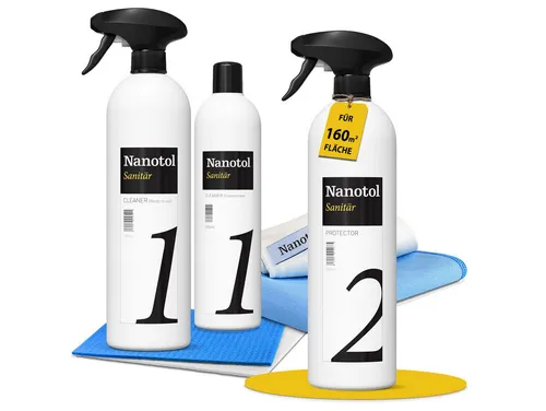 Nanotol Profi Badreiniger-Versiegelung-Set - Badreiniger-Set mit Nanoversiegelung für langanhaltende Sauberkeit und Schutz gegen Kalk. Umweltfreundlich, mikroplastikfrei und einfach in der Anwendung – für ein strahlendes Badezimmer!