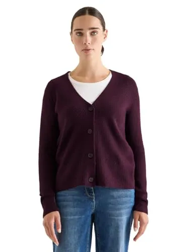 CECIL Damen Cardigan XXL in Eggplant Rot - Stylische Strickjacke für Frauen, hüftbedeckend mit V-Ausschnitt und Strukturdetails. Ideal für kühlere Tage und vielseitig kombinierbar.