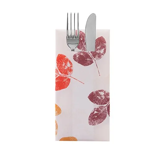 Sovie HOME Besteckserviette JOLA aus Linclass Airlaid, 40x40 cm, 1/8 Falz, 12 Stück, herbstliches Blattmotiv inTerrakotta-Rot-Gelb, stoffähnliche Einweg-Besteckserviette