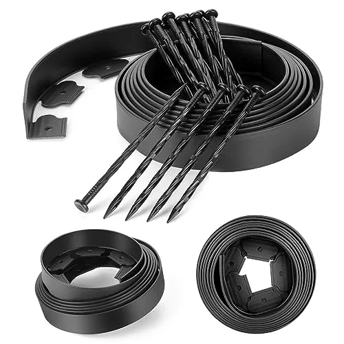 ZDYNASTY Flexible Garteneinfassung, 6 m, kein Graben, Kunststoff-Rasenkante für Gartenabgrenzungen, mit 15 Gartenheringen, Höhe 5 cm, Schwarz