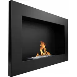 Wandhängender Biokamin 65x40x12 cm Flammenregulierung Schwarz strukturiert matt - Schwarz