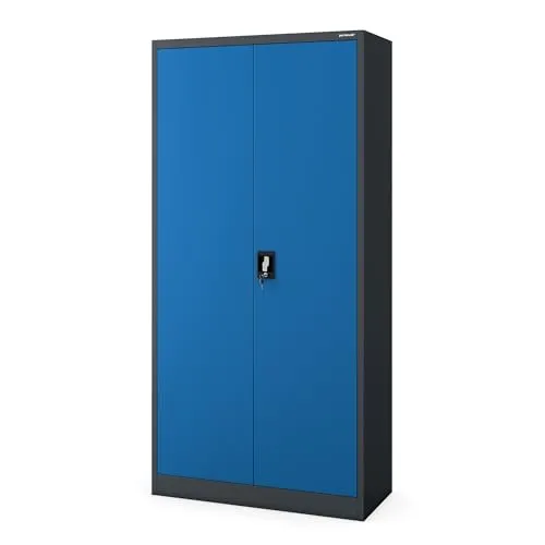 Jan Nowak Metallschrank 185 x 90 x 45 cm | Aktenschrank Abschließbar mit Kleiderstange, Pulverbeschichtung | Aufbewahrungsschrank Umkleideschrank Spind Kleiderstange | Anthrazit-Blau