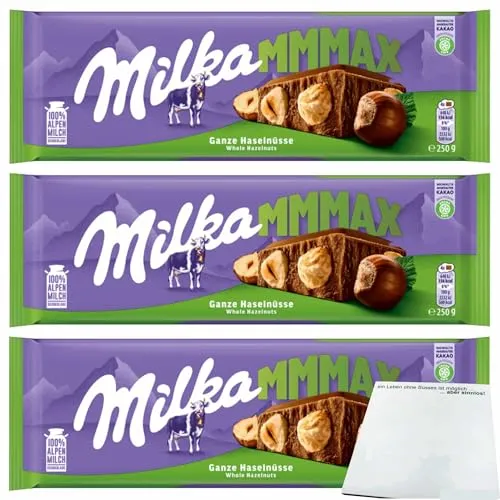 usy Bundle für Milka Ganze Haselnüsse 3er Pack (3x250g Großtafel) + usy Block