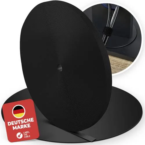 Label-the-cable Klettband Roll Strap PRO1210, beidseitig schwarz, 25m x 16mm - Kabelbinder, -klemmen & -clips - Beidseitig nutzbar mit 1000x Öffnungs- und Schließmöglichkeiten, ideal für strukturierte Verkabelungen und empfindliche Installationen.