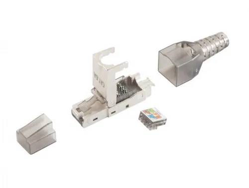 CAT 6A RJ45 Stecker, STP geschirmt, zur werkzeugfreien Montage mit Knickschutz