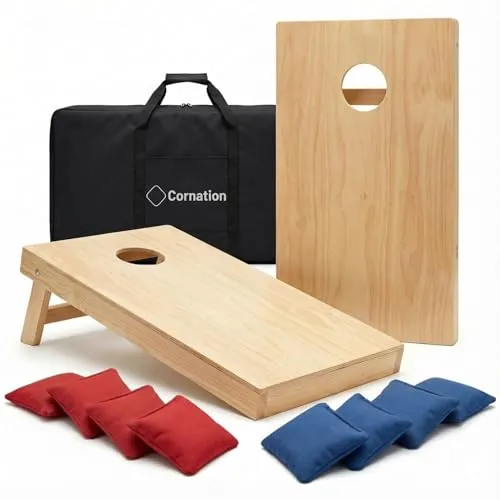 Cornation Cornhole Set aus Holz 90x60 cm – Outdoor Wurfspiel für Garten & Freunde - Vielseitiges Cornhole Set mit 2 Holzboards, 8 Wurfsäckchen und Tragetasche. Ideal für entspannte Spielstunden im Garten oder beim Camping. Robuste Bauweise für langlebigen Spielspaß.