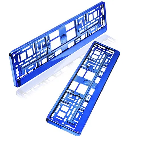 baytronic Kennzeichenhalter Hochglanz 2er Set (Blau-Chrom)