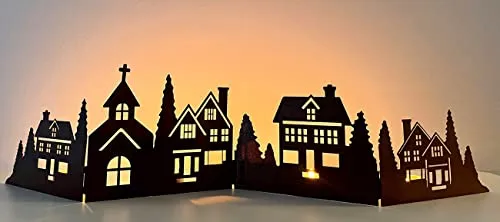 LB H&F Häuser Weihnachten Häuserreihe Silhouette AUFSTELLER Deko Dekoration Dekofigur Herbst Winter Metall Rostbraun Haus Advent 60cm (Häuserreihe)