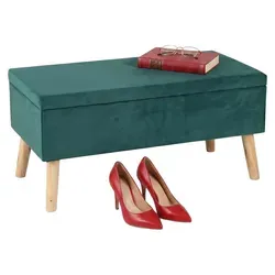 Relaxdays Sitzbank mit Stauraum, gepolstert, 40 L, dunkelgrün - Elegante Samt Sitzbank mit praktischem Stauraum für Flur oder Wohnzimmer. Bequem gepolstert für angenehmes Sitzen, ideal für Zeitschriften und Decken. Maße: 41 x 80 x 40 cm, Traglast ca. 120 kg. Einfache Montage mit enthaltenem Werkzeug.