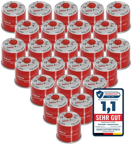 EVOCAMP Gaskartusche 500g mit Schraubventil - Universelle Druckgaskartusche für Camping und Outdoor, mit 20% Propan und 80% Butan, ideal für alle tragbaren Gasgeräte mit Euroanschluss 7/16