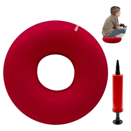 Griwuut Aufblasbares Donut Kissen 40 cm mit Pumpe, Rundes Sitzkissen zur Druckentlastung beim Sitzen oder Liegen, Luftkissen für Nacken, Reisen, Büro, Auto oder Zuhause (Rot)