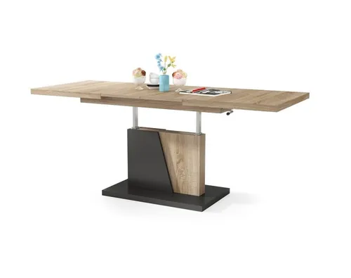 Grand Noir Ausziehbarer Couchtisch 120/180cm - Beistelltisch fürs Wohnzimmer mit flexibler Höhenverstellung von 60 cm bis 76 cm und ausziehbarer Funktion für bis zu 6 Personen - ideal für kleine Räume und vielseitige Nutzung.