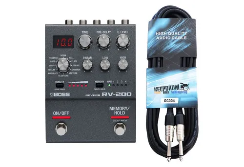 Boss by Roland Musikinstrumentenpedal Boss RV-200 Reverb Hall-Effektgerät mit Klinkenkabel, (Kreativ-Bundle, mit Klinkenkabel)