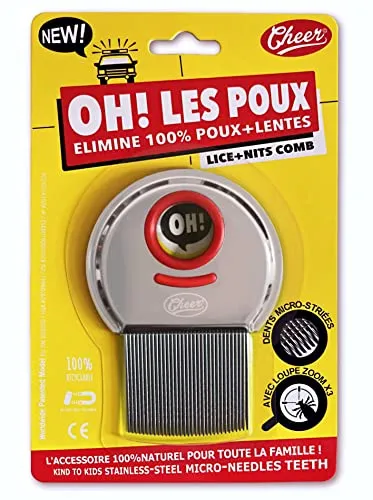 OH! LE POUX Patentierter Edelstahl-Kamm zur Entfernung von Läusen und Nissen, mit Lupe.