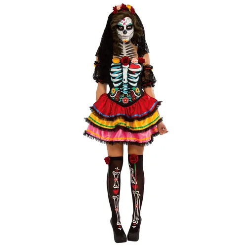 Rubie's 2810622M Day of the Dead Seniora Kostüm für Erwachsene - Kostüm-Outfits für Erwachsene, perfektes Day of the Dead Senorita Kostüm mit Kleid, Ärmel und Kopfbedeckung für eine unvergessliche Halloween-Nacht.