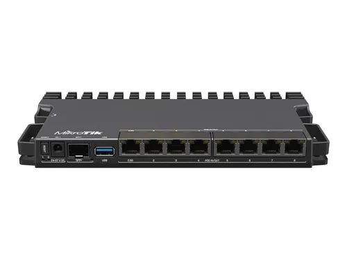 RB5009UPR+S+IN 9-Port POE Router - Router mit 130W POE, ausgestattet mit 7x 1G RJ45, 1x 2.5G RJ45 und 1x 10G SFP+, ideal für leistungsstarke Netzwerklösungen.