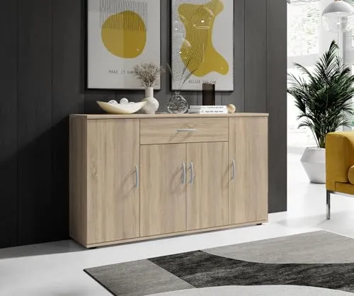 Bega Sideboard Kommode Lilly - Hochwertige Anrichte in Eiche Sonoma - Kommode Lilly in Eiche Sonoma mit 4 Türen, 1 Schubkasten und 3 Regalböden. Ideal für stilvolle Aufbewahrung und Platzersparnis. Top Preis-Leistungs-Verhältnis!