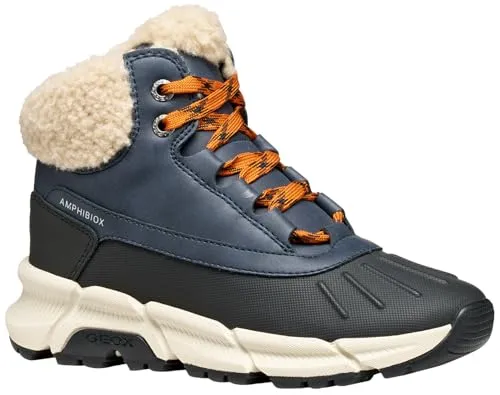 Geox J FLEXYPER Plus Boy Ankle Boot, Navy/DK ORANGE, 36 EU