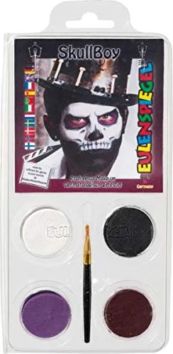Eulenspiegel 203361 - Motiv-Set Skull-Boy, 4 Farben, 1 Pinsel, 1 Anleitung, für ca. 40 Masken, Karneval, Motto-Party