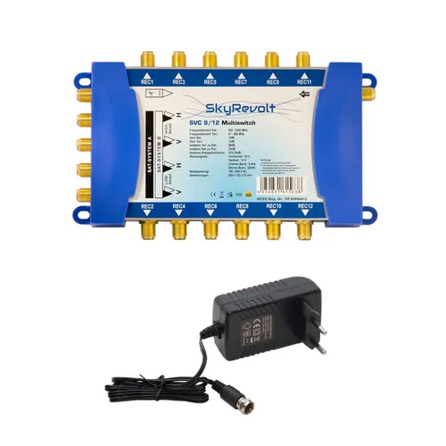SkyRevolt 9/12 Multiswitch - 12 Teilnehmer SAT Verteiler - Multischalter für 2 Satelliten mit 12 Ausgängen, ideal für Digital, HDTV, FullHD, UltraHD UHD 4K und 8K Empfang. Perfekt für große Haushalte oder Mehrfamilienhäuser.