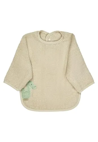 Sterntaler Frottee Ärmellätzchen Dino Rexi - Baby Lätzchen mit Ärmel aus saugfähiger Baumwolle mit Applikation und praktischem Druckknopfverschluss, beige
