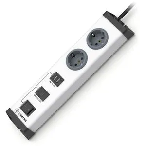 Ehmann Steckdosenleiste Multilader Aluminium, 1,5m, 2-fach, 2x USB-A, 1x USB-C, in weiß, mit Schalter