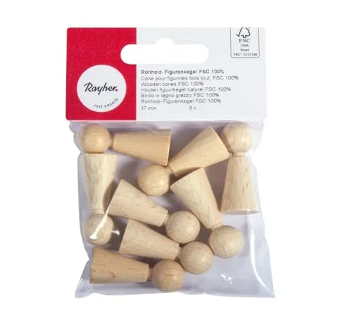 Rayher Figurenkegel Rohholz, FSC zertifiziert, Btl. 8 Stück, 37 mm, Holzkegel, Holzfiguren zum Bemalen, Krippenfiguren mini Holz, Spielfiguren Holz, 6246900