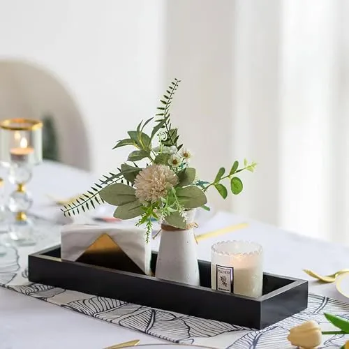 Hanobe Tablett Schwarz Holztablett Länglich Kerzentablett Lang Schmal Deko