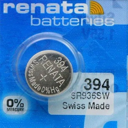 2x RENATA Uhrenbatterie 394 - zuverlässige Knopfzelle für Armbanduhren - Hochwertige 1.5 V Silberoxid Knopfzelle (SR936) aus der Schweiz, ideal für den täglichen Einsatz in Armbanduhren.