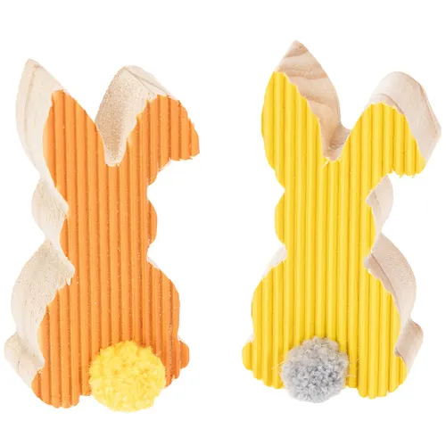 Holzhasen Deko Figuren Set Ostern Frühling Tischdeko Bunt 6 Stück