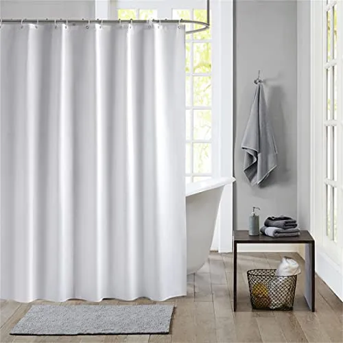 Lindong Basic Duschvorhang 240x200cm Dick Stoff Wasserdicht Anti-Schimmel Badezimmervorhang Weiß, 180x200cm