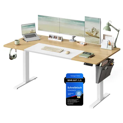 SONGMICS Höhenverstellbarer Schreibtisch mit USB-A-Anschluss - Werkstatteinrichtung, stufenlos höhenverstellbar mit Memory-Funktion für 4 Höhen, ideal für ergonomisches Arbeiten im Home Office.