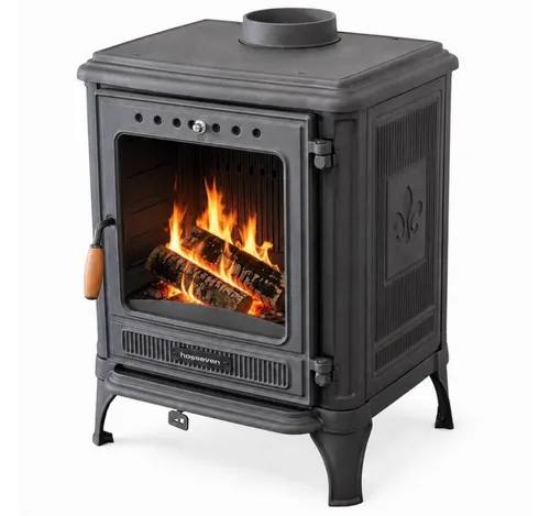 Hosseven Kaminofen 8005 Gusseisen 7 kW - Kompakter Holzofen - Der Hosseven Kaminofen 8005 bietet effiziente Heizleistung mit 7 kW in einem klassischen Design. Ideal für Wohnräume oder Gartenhäuser, überzeugt er durch seine robuste Gusseisen-Konstruktion und einfache Handhabung.