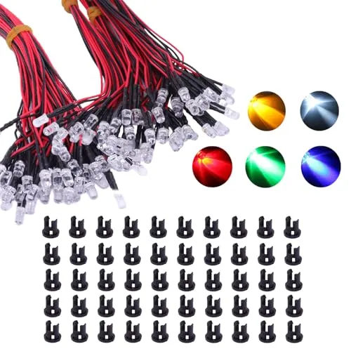 Stück Vorverdrahtete Mini LED Leuchtdioden 5mm DC 12V Set – Mehrfarbige LEDs (Weiß, Rot, Blau, Grün, Gelb) Für Modellbau, DIY-Projekte, Beleuchtung Und Dekoration Lichtemittierende Diode 50