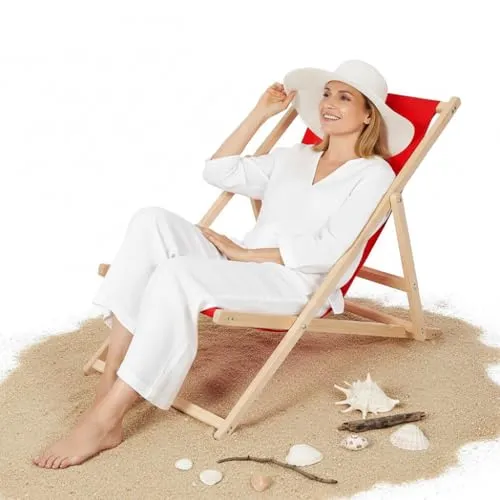 Mucola Gartenstuhl Strandliege – Klappbare Sonnenliege mit Sicherung - Vielseitige Gartenliege mit verstellbarer Rückenlehne, ideal für Garten, Balkon oder Strand. Robustes Holz und praktische Sicherung gegen ungewolltes Zusammenklappen sorgen für Komfort und Sicherheit.
