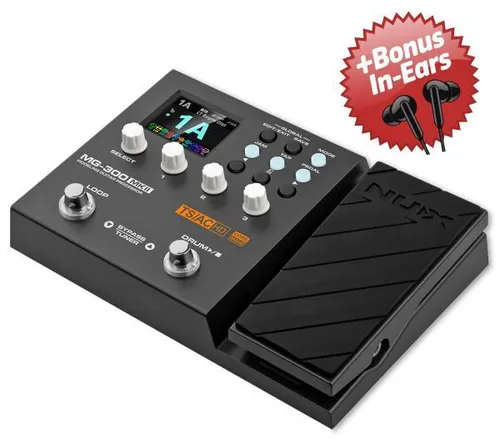 NUX Multi-Effektgerät MG-300 MKII für E-Gitarre mit In-Ear Kopfhörern