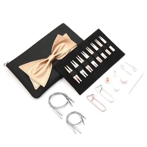 KnitPro Stricknadel-Geschenkset – auswechselbare Rundstricknadeln ‘Mini Bouquet’ 8 Paar Aluminiumnadeln 3,0–6,0mm, 4 Drehkabel 27cm und 30cm, Endkappen, Kabelschlüssel, Abschlussnadel, Maschenhalter
