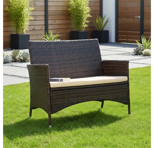 Mucola Gartenbank Polyrattan Schwarz mit Sitzpolster von Mucola
