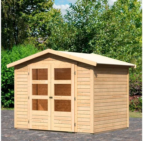 Karibu Gartenhaus Amberg 272x210 cm - Doppelflügeltür, anthrazit oder terragrau - Gartenhaus mit Satteldach und 10 Jahren Herstellergarantie. Ideal als Stauraum oder Rückzugsort im Garten, ohne Fußboden und in naturbelassenem Fichtenholz.