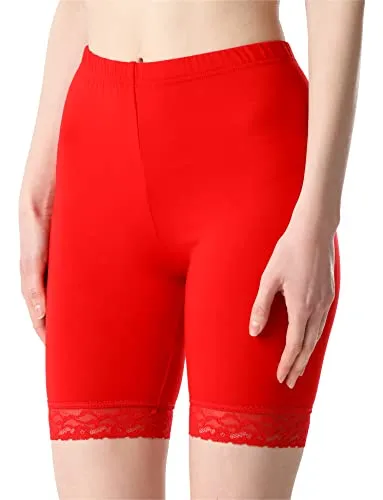 Bellivalini Damen Kurze Leggings mit Spitze BLV50-217 (Rot, M)