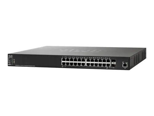 Cisco SG350X-24P-K9-EU Switch - 24-Port Managed Stackable - Netzwerk-Switch mit 24 Gigabit Ethernet Anschlüssen, vollständig verwaltet und ideal für wachsende Netzwerke. Unterstützt Jumbo-Frames bis 9000 Byte.