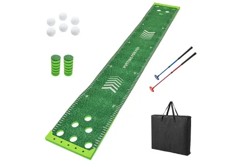 COSTWAY Puttingmatte, Golf Pong Spielset, 332 cm Golf Abschlagmatte