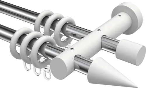 Interdeco Gardinenstange / Vorhangstange Chrom / Weiß, Typ Talena Siveo (Kegel), 20 mm Ø 2-läufig, 160 cm