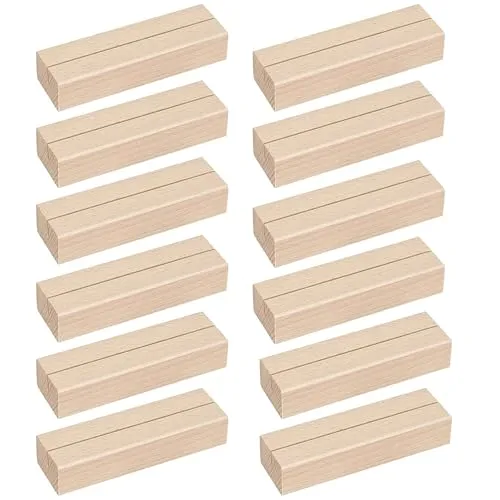 fengman123 12 Stück Tischkarte Inhaber, 10x3x2cm Natürliches Massivholz Kartenhalter Platzkarte, Naturkarton Kraftkarton Tischkarten für Hochzeit Tischnummer Tischkarte Platzkartenhalter Fotoständer