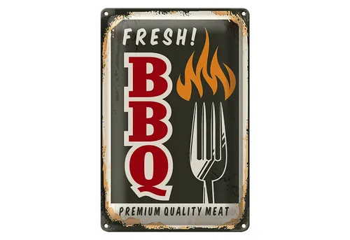 Roomando Metallschild Blechschild Retro 20x30cm fresh BBQ Premium Quality meat