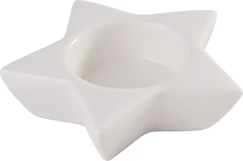 VBS Porzellan Teelichthalter Stern glasiert 10 cm Durchmesser 4.5 cm innen Höhe 3 cm ideal für Weihnachten dekorativer Kerzenhalter aus Porzellan
