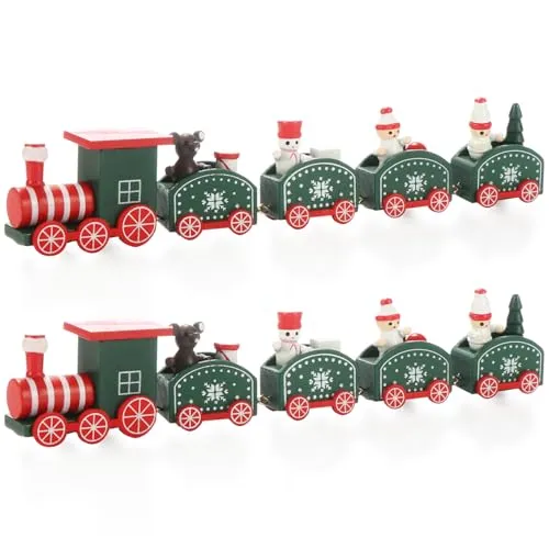 com-four® 2X Weihnachtszug mit 4 Anhängern aus Holz