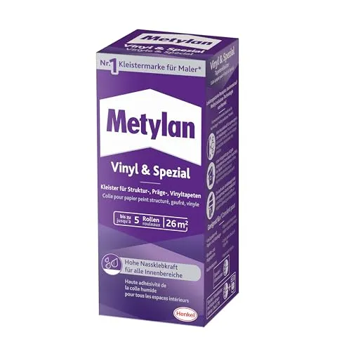 Metylan Tapetenkleister MPVS4 - Vinyl und Spezial - Sonstige Klebemittel, gebrauchsfertig in 20 Minuten mit extrem starker Klebekraft, ideal für Struktur- und Vinyltapeten, auch für Nassräume und Tapeziergeräte geeignet.