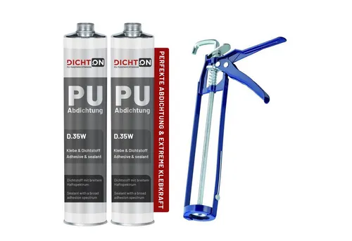 DICHTON Dichtstoff D.35W PU Abdichtung - Hochflexible Fugendichtmasse für die Abdichtung, ideal für Anwendungen unter Wasser. Lösemittelfrei und UV-stabil, sorgt für eine zuverlässige und blasenfreie Aushärtung.