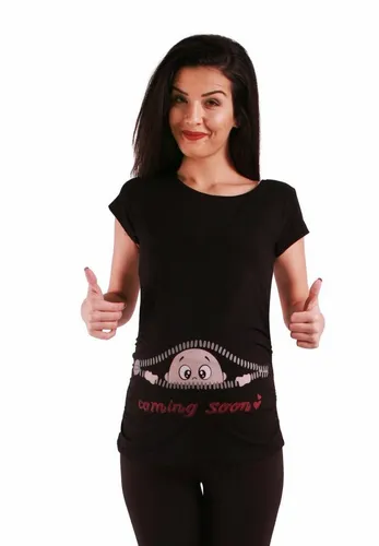M.M.C. Umstandsshirt Coming Soon mit Motiv, Schwarz - Umstandsshirt-Sets, aus 95% Baumwolle für hohen Tragekomfort, elastisch und maschinenwaschbar, ideal für werdende Mütter, casual Rundhalsausschnitt und Kurzarm-Design.